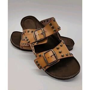 Portland by Portland Boot Company Womens Sz 8 Studded Footbed Sandal Tan Vegan